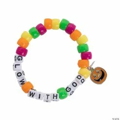 Discount ⭐ Christian Pumpkin Pony Bead Bracelet Craft Kit - Makes 12 ✔️