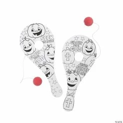 Cheap 👏 Color Your Own Christian Pumpkin Paddleball Catch Games - 12 Pc. 🥰