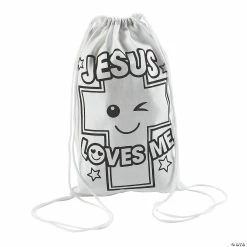 Best reviews of π Color Your Own Medium Jesus Loves Me Drawstring Bags - 12 Pc. β