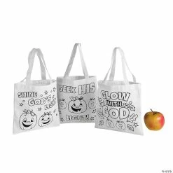 Best Sale 😍 Color Your Own Mini Christian Pumpkin Canvas Tote Bags - 12 Pc. 🎉