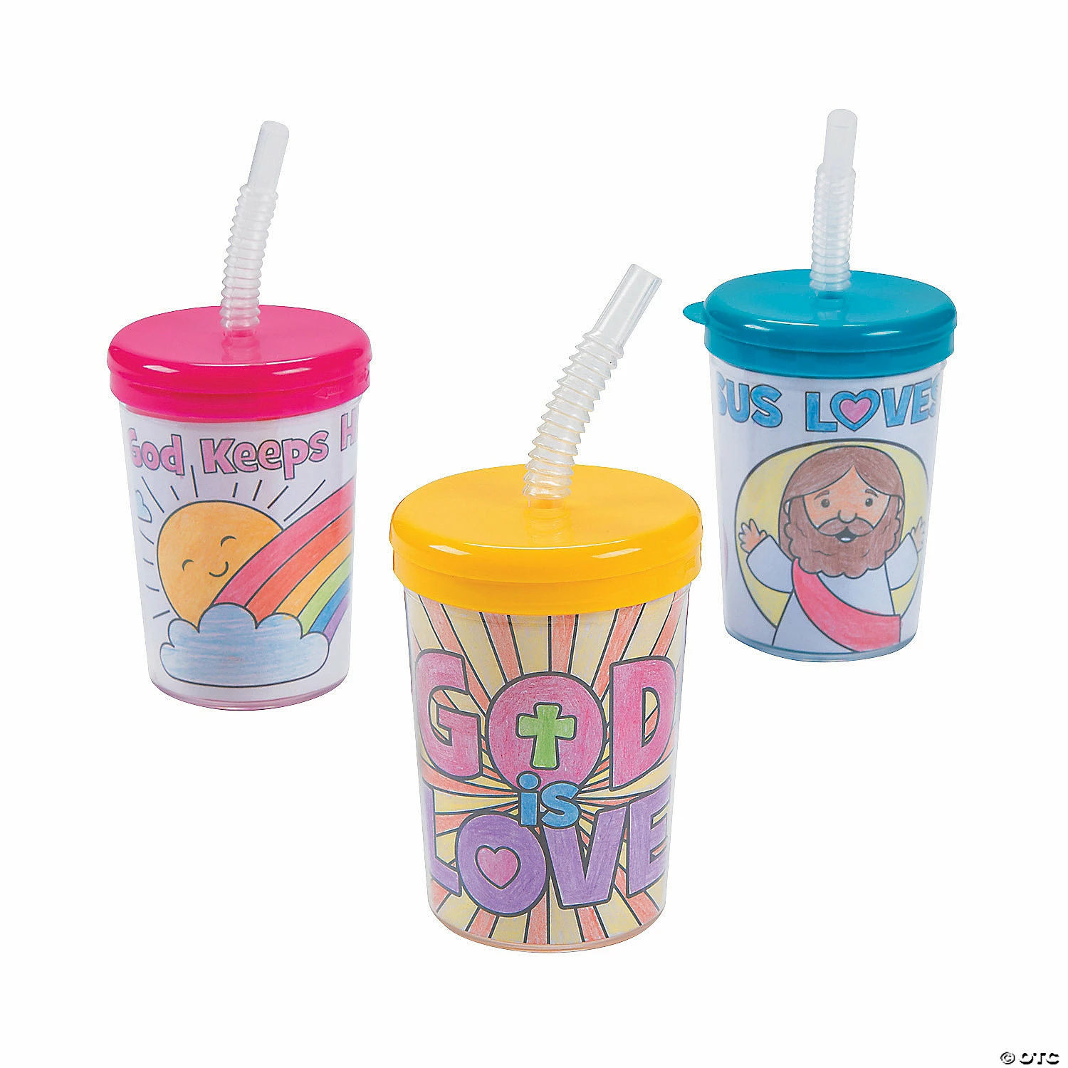 Budget π Color Your Own Religious Cups with Lids & Straws - 12 Pc. 𧨠- Image 2