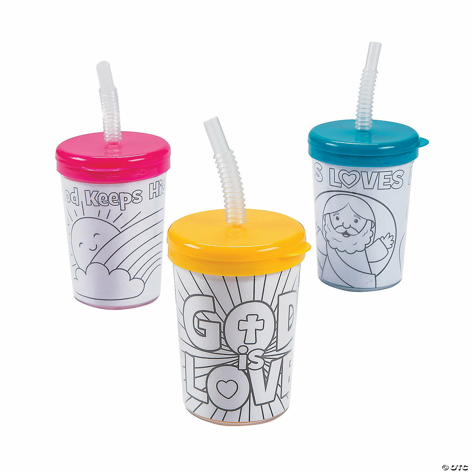 Budget π Color Your Own Religious Cups with Lids & Straws - 12 Pc. π§¨