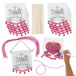 Brand new 🔔 Color Your Own Religious 👩 Mother’s Day Pom-Pom Banners - 12 Pc. ⌛