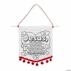 Budget 🤩 Color Your Own Valentine Prayer Banners with Pom-Pom Trim - 12 Pc. 🥰