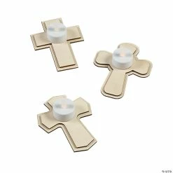 Cheapest ⭐ DIY Unfinished Wood Cross Tea Light Holders with Lights - 12 Pc. 🥰