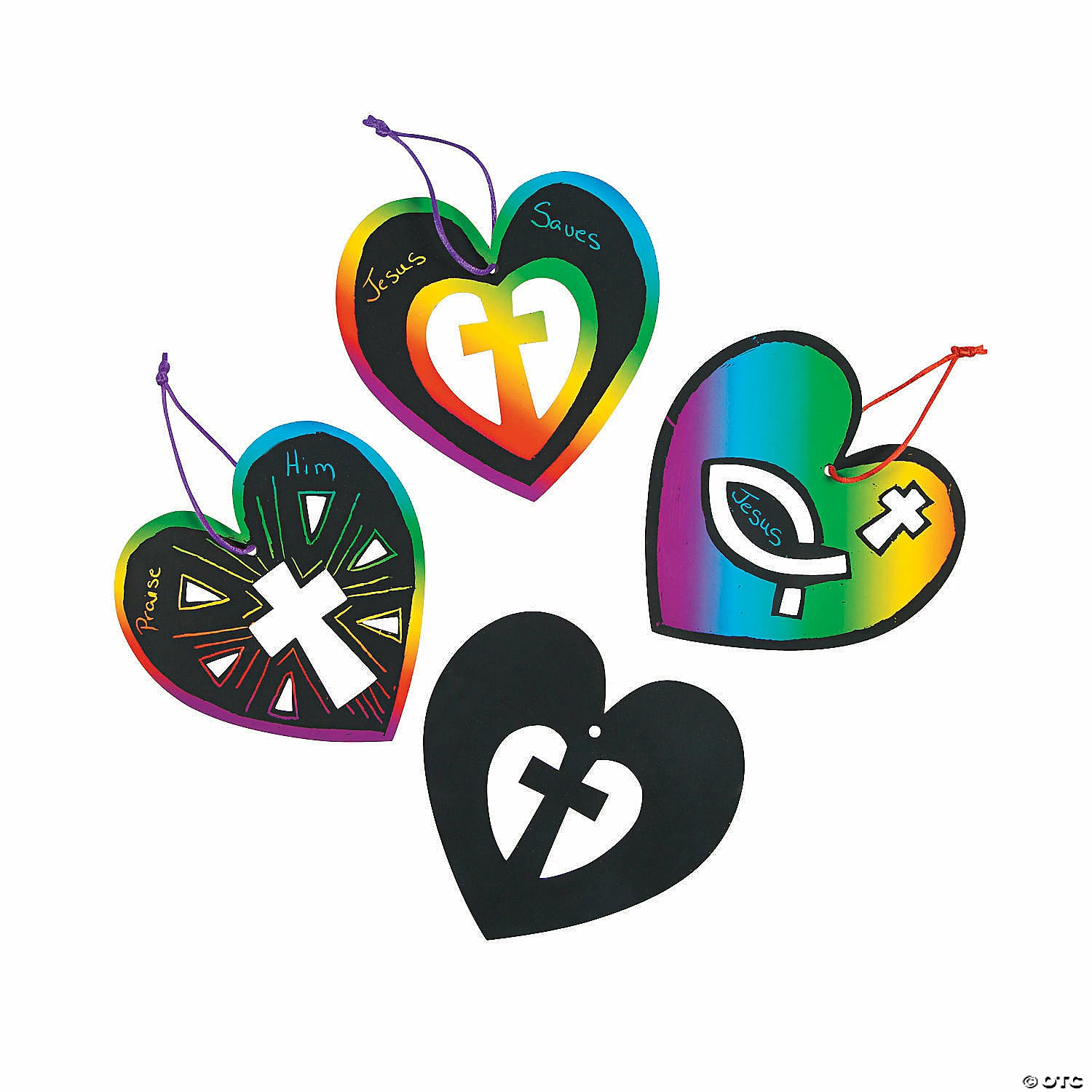 Outlet βοΈ Magic Color Scratch Religious Heart Ornaments - 24 Pc. β¨